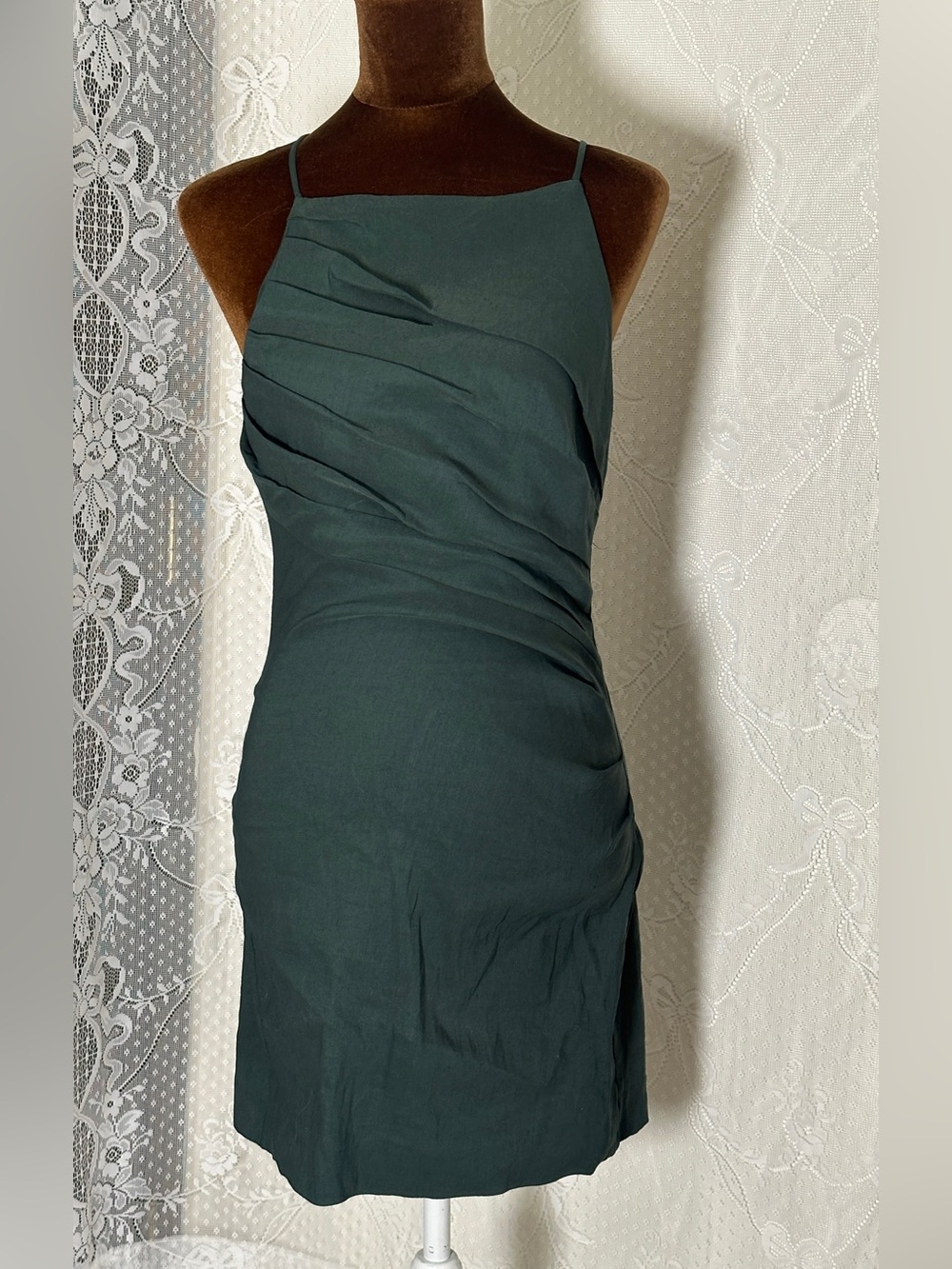 Zara Dark Green Ruched Mini Slip Dress